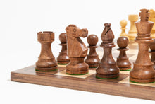 Load image into Gallery viewer, Kikkerwood Lardy Chessmen on Walnut/Maple Board
