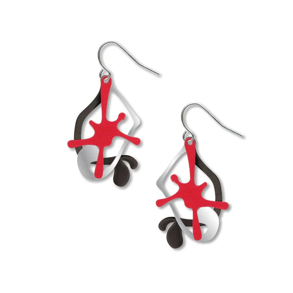 #Splatters Red, Silver & Black Earrings