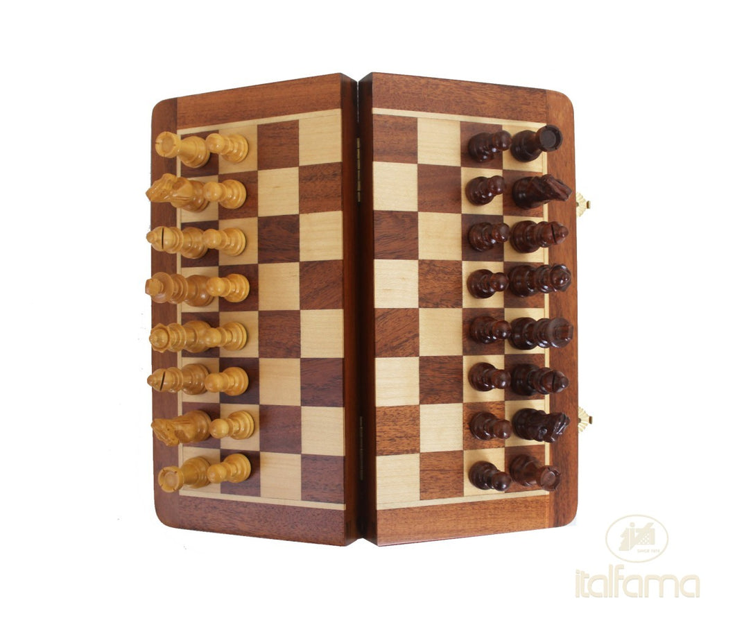 image of magnetic wooden folding chess set
