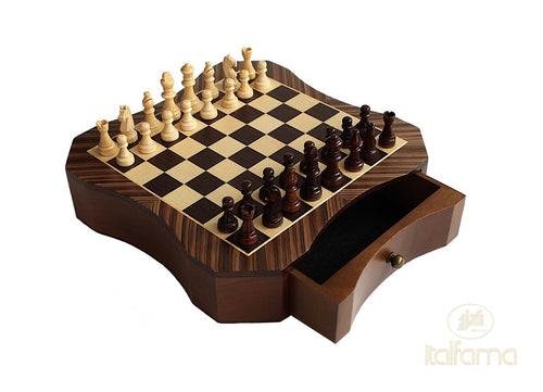 Image of mini wood chess with storage drawer
