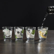 Load image into Gallery viewer, Set of 4 beautiful glass shot glasses adorned with koi fish
