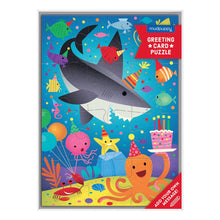 Load image into Gallery viewer, image of shark party greeting card puzzle 
