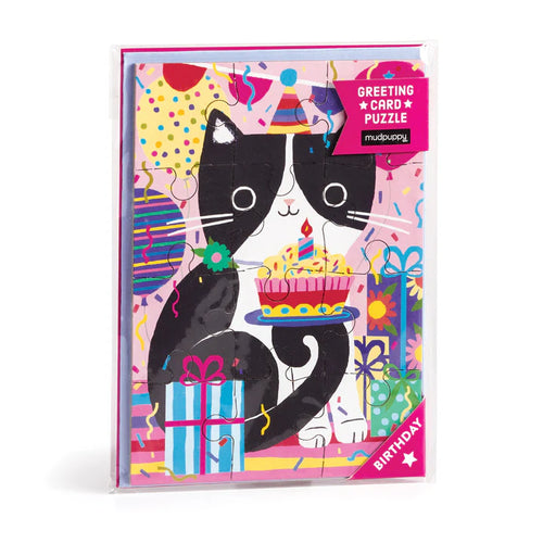 image of greeting card puzzle cat with cupcake