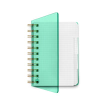 Load image into Gallery viewer, This showcases the inside of Melon Bingsu Acrylic Notebook. It contains grid paper with tabs built in. 
