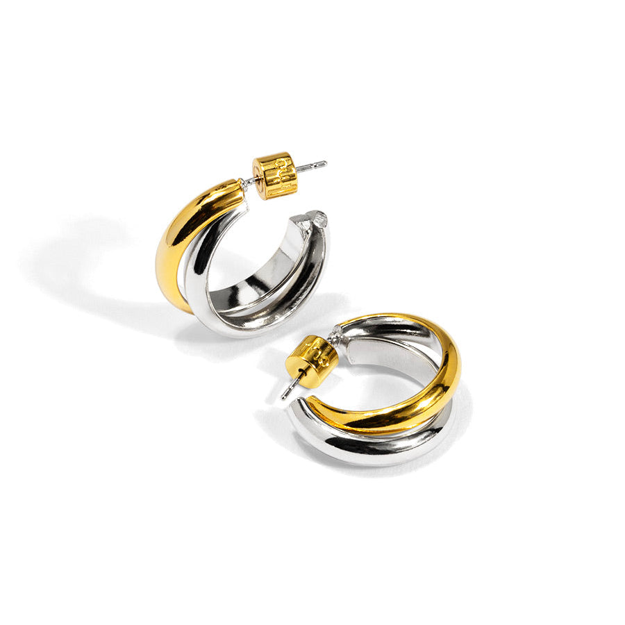 image of two toned intwined hoop earrings
