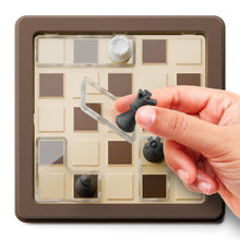 Load image into Gallery viewer, the game board of a 5 x 5 grid with some of the pieces. The chess pieces are attached to clear platforms to indicate how they may be placed. 

