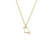 Load image into Gallery viewer, This image shows a gold-finished metal keychain laid flat against a solid white background. The keychain consists of a classic round, split key ring attached to a thick metal charm accurately cut into the distinct shape of the state of Missouri, featuring a tiny heart stamped right in its center.
