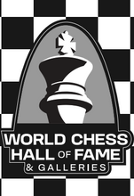 Load image into Gallery viewer, This playful magnet proudly displays the World Chess Hall of Fame logo in classic black and white.
