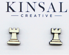 Load image into Gallery viewer, Chess Pieces Wood Stud Earrings
