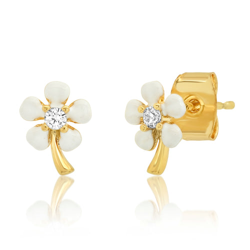 image of mini white flowers with gold stem and cz jewel center