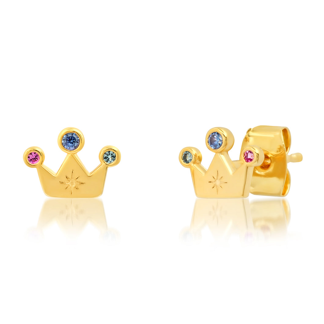 image of mini crown earrings with small colored cz jems