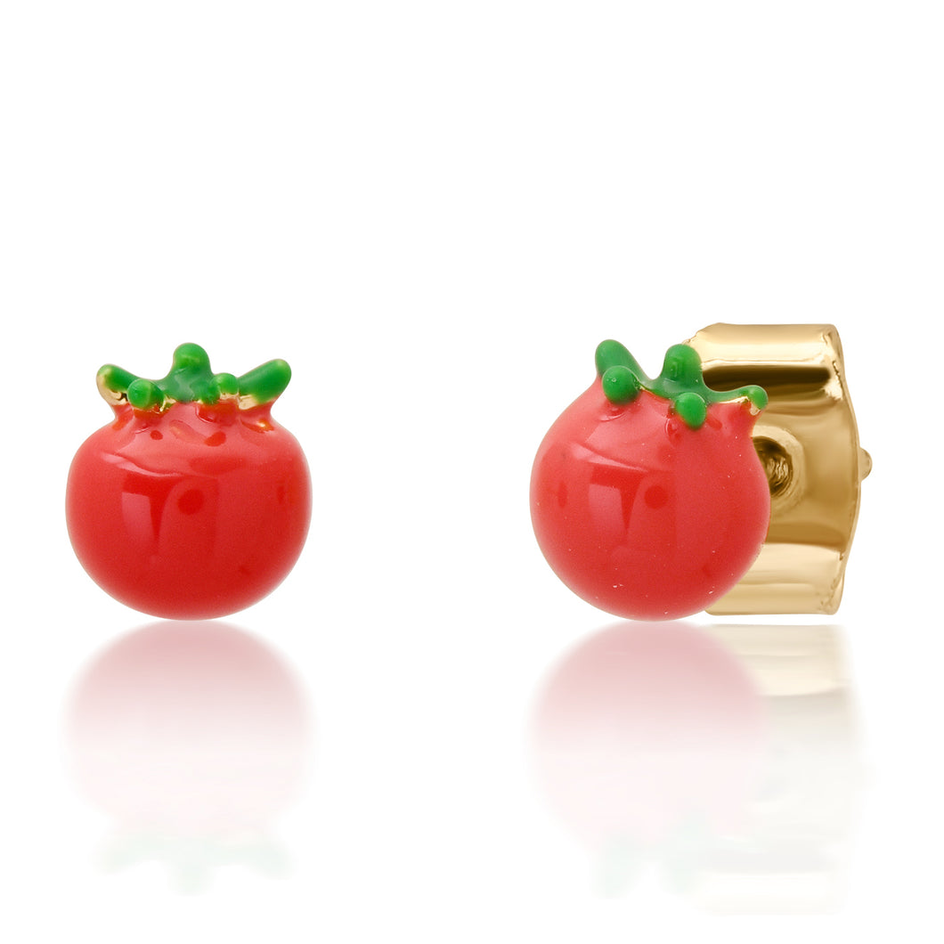 image of mini red tomato stud earrings
