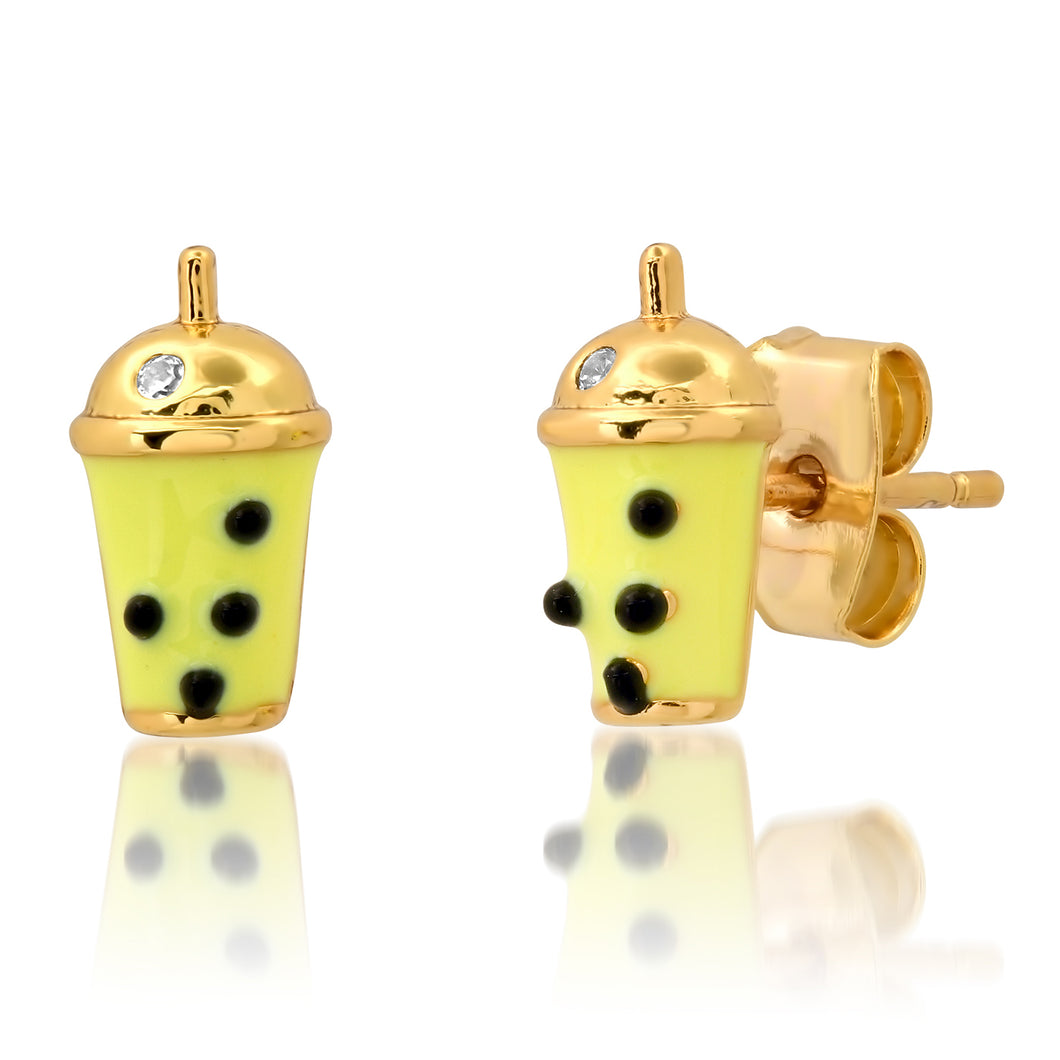 image of mini boba tea stud earrings in yellow