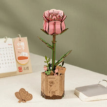 Load image into Gallery viewer, Pink Rose wooden model including butterflies and flower pot

