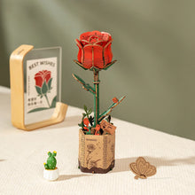 Load image into Gallery viewer, Red Camelia wooden model including butterflies and flower pot
