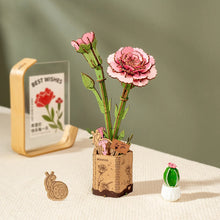 Load image into Gallery viewer, Pink Carnation wooden model including snails and flower pot
