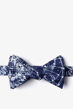 Load image into Gallery viewer, Navy blue bow tie with a white celestial map pattern.
