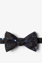 Load image into Gallery viewer, Black bow tie with a colorful galaxy and starry space print.
