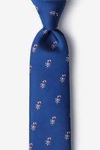 Load image into Gallery viewer, Royal blue tie with a repeating mini pattern of red and white candy canes tied with bows.
