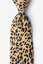 Load image into Gallery viewer, Tan necktie featuring a classic black and brown leopard spot print.
