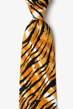 Load image into Gallery viewer, Yellow-orange tie with a black and white tiger stripe pattern.
