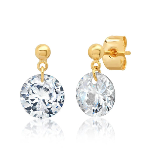 image of 3mm Gold ball stud with a round CZ dangle earrings