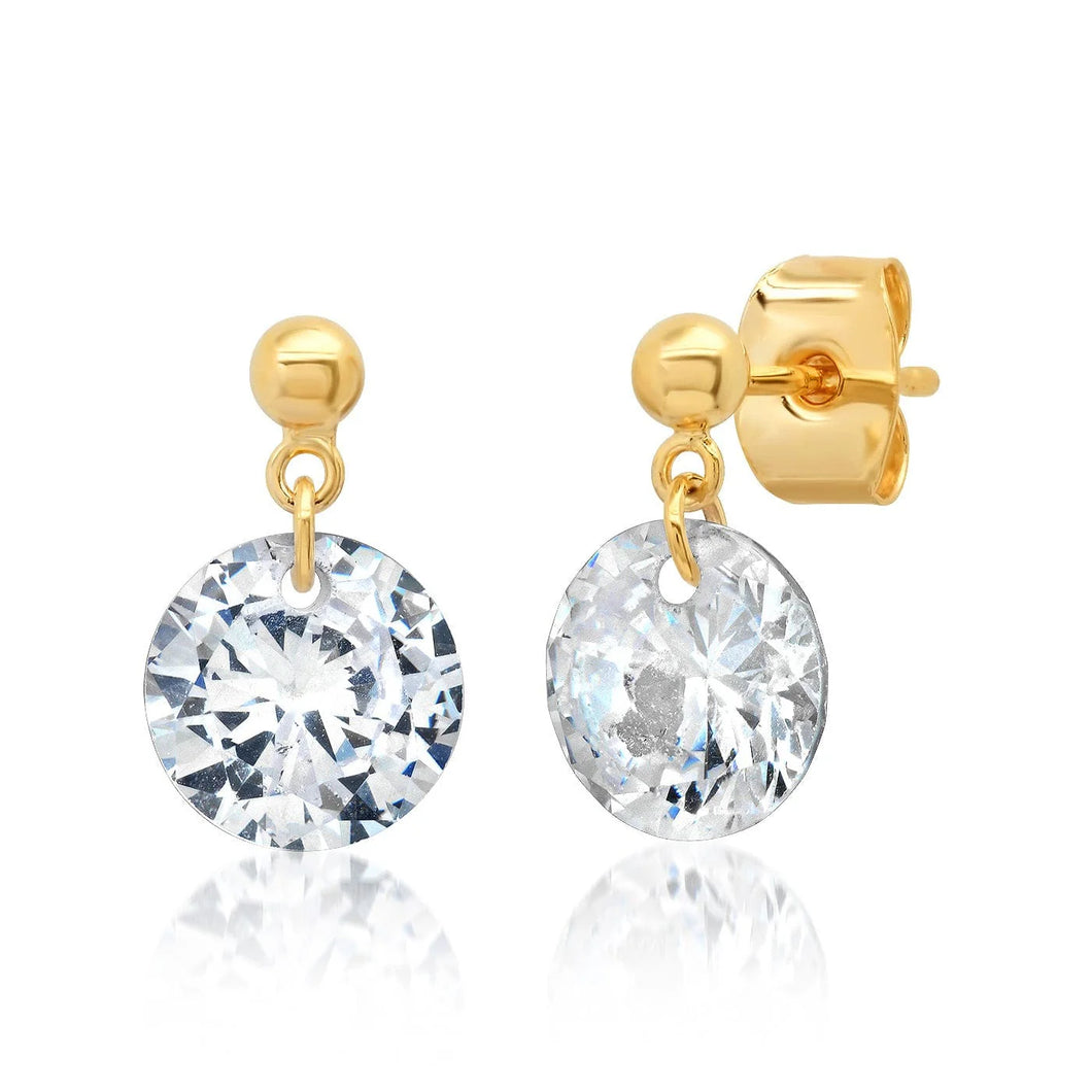 image of 3mm Gold ball stud with a round CZ dangle earrings