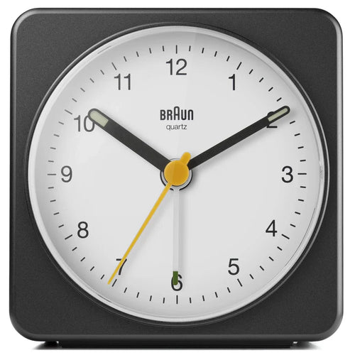image of black and white braun alarm clock
