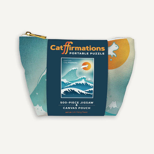 image of catffirmation portable puzzle in canvas zipper pouch
