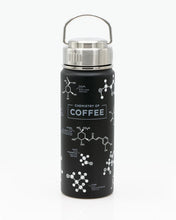 Load image into Gallery viewer, image of stainless steel bottle with chemistry of coffee design

