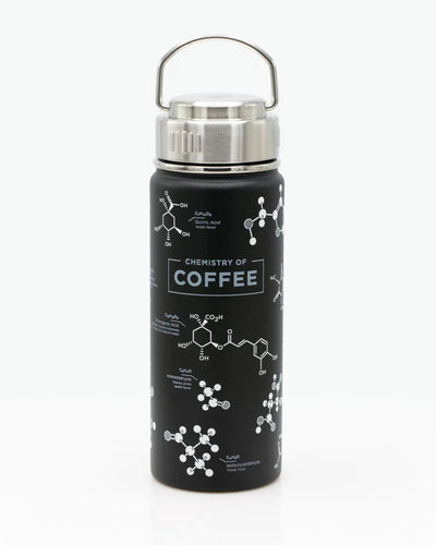 image of stainless steel bottle with chemistry of coffee design
