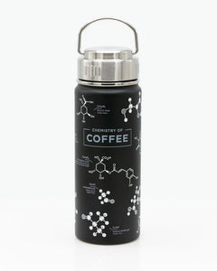 image of stainless steel bottle with chemistry of coffee design
