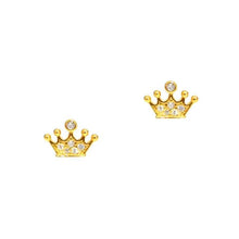 Load image into Gallery viewer, image of gold crown shaped earrings with crystals
