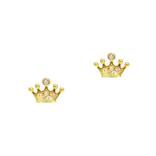 image of gold crown shaped earrings with crystals