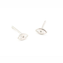 Load image into Gallery viewer, image of silver studs shaped like an eye with cz in the center
