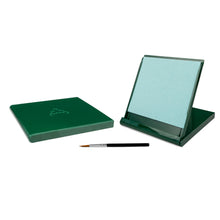 Load image into Gallery viewer, Green 5-inch square portable Buddha Board that folds into its own small easel stand
