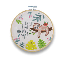 Load image into Gallery viewer, The project uses a cozy palette of brown, green, yellow, blue, and pink thread, giving the finished piece a warm, restful vibe.
