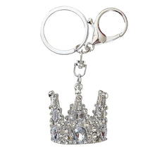 Load image into Gallery viewer, bejeweled Silver Queen Crown Keychain with a keyring and a lobster claw
