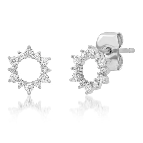 image of silver open circle earring with CZ stones 