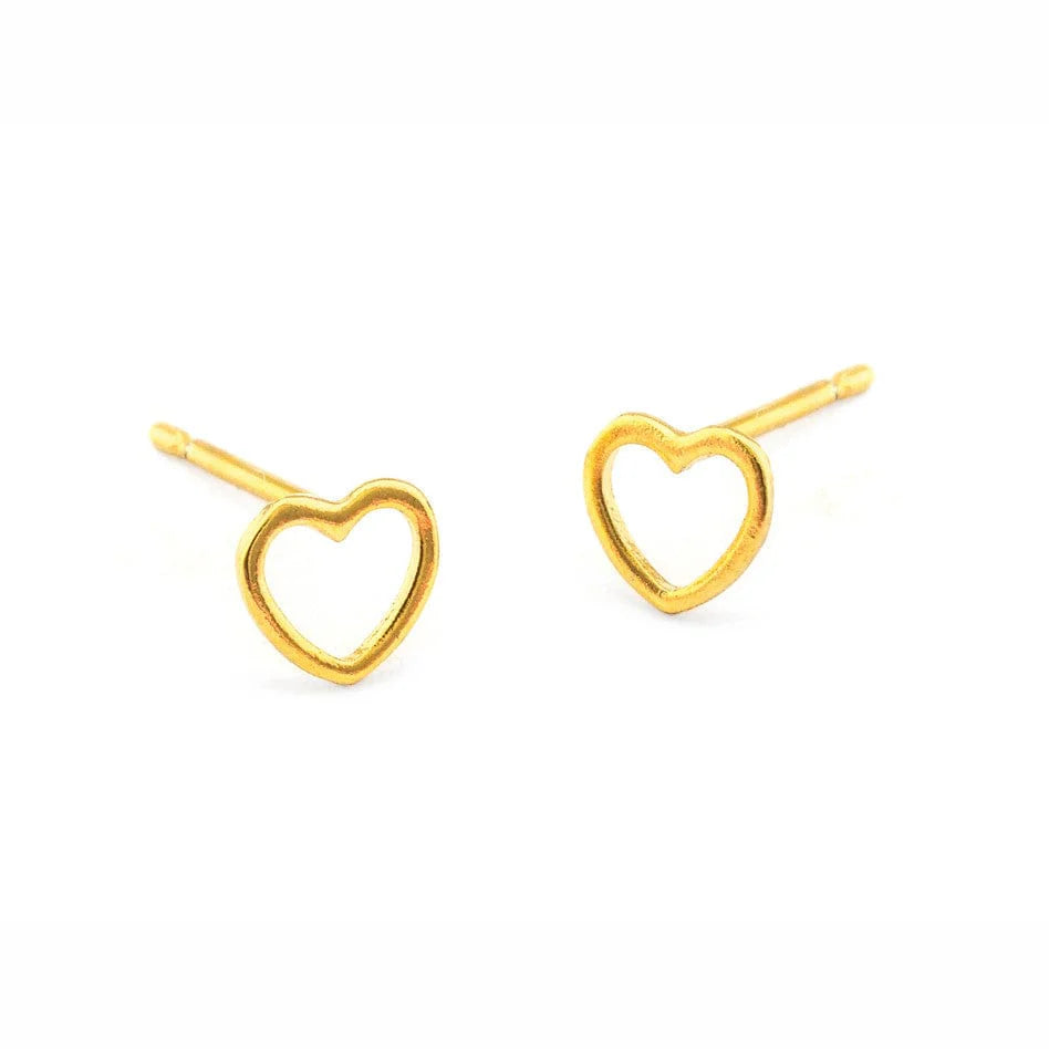 image of small open heart gold plated earrings.