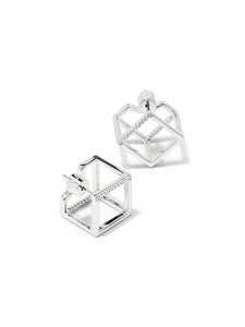 Pave Square Two-Dimensional Stud Earrings