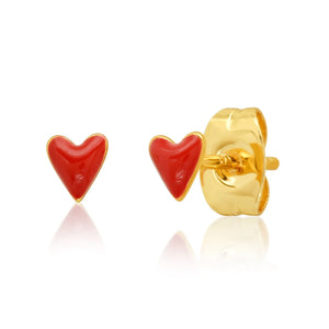 image of mini red enamel heart studs
