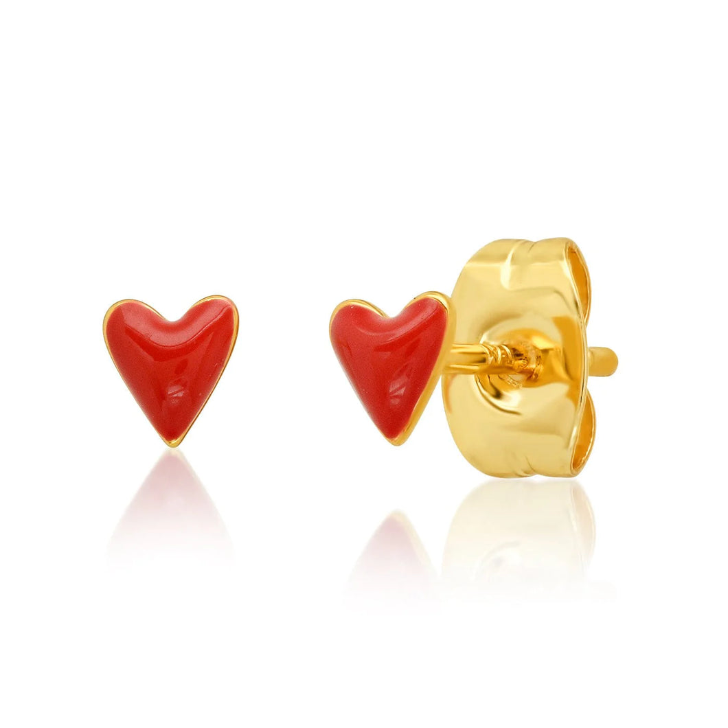 image of mini red enamel heart studs