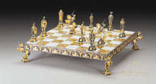 Load image into Gallery viewer, 3.75&quot; Medieval Chess Set on Onyx &amp; Bronze Board
