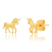Load image into Gallery viewer, image of gold unicorn stud earrings
