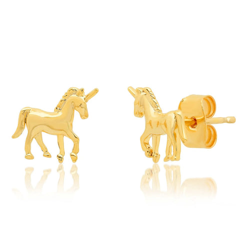 image of gold unicorn stud earrings
