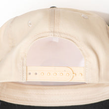 Load image into Gallery viewer, This close-up shows the back view of the off-white baseball cap made from a twill fabric. It features a color-matched plastic snapback closure strip with adjustable pegs.
