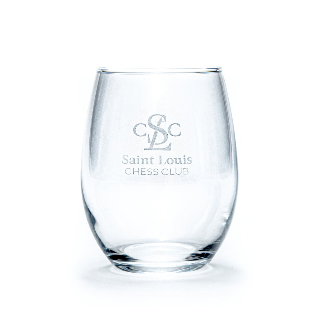 Saint Louis Chess Club Stemless Wine Glass