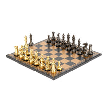 Load image into Gallery viewer, 4&quot; Brass Classic Chess Set on Old Map Board
