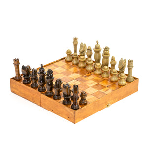 Handmade Chess and Checkers Set with Storage Board